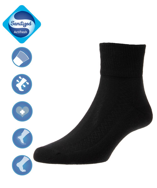 Cotton Diabetes Ankle Socks - Black